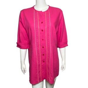 Napa Valley Tunic Shirt Womens Size M Linen Blend Short Sleeve Button Up Pink